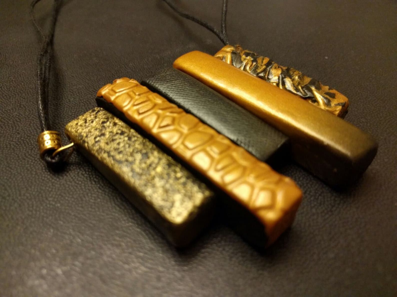 Modern Black Necklace, Black Statement Pendant Necklace, Polymer Clay