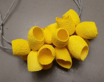Yellow statement necklace, yellow big jewelry, Big beaded necklace, Bib silk cocoons jewelry, Modern brigth necklace, Eco friendly jewelry