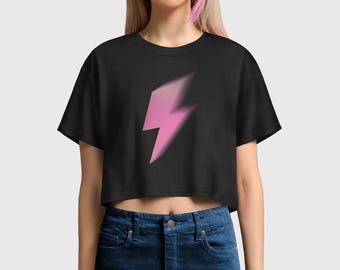 Pink Lightning Bolt Crop Tee