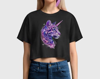 Celestial Unicorn Cat Crop Tee