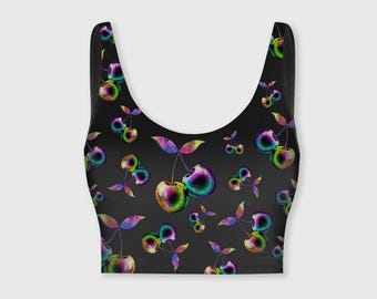 Cherry Iridescent Black Sports Bra / Crop Top