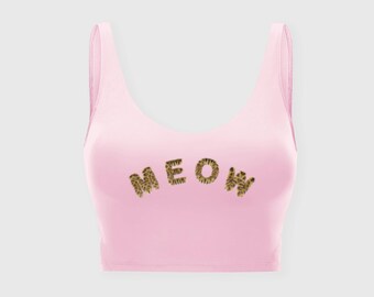 MEOW Leopard Print Pink Sports Bra / Crop Top