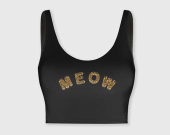 MEOW Leopard Print Black Sports Bra / Crop Top