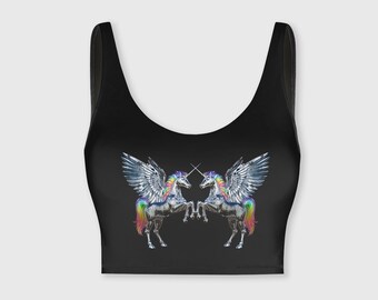 Flying Unicorn Black Sports Bra / Crop Top