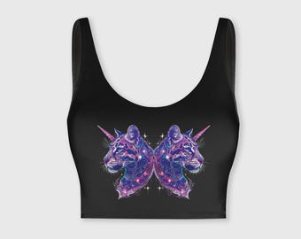 Unicorn Cat Celestial Black Sports Bra / Crop Top