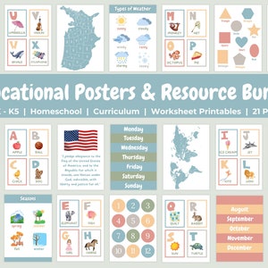 Lernposter Ressourcenpaket - Sofortiger druckbarer Download - Vorschule und Kindergarten Curriculum Arbeitsblätter - Hausschule - Lehrer