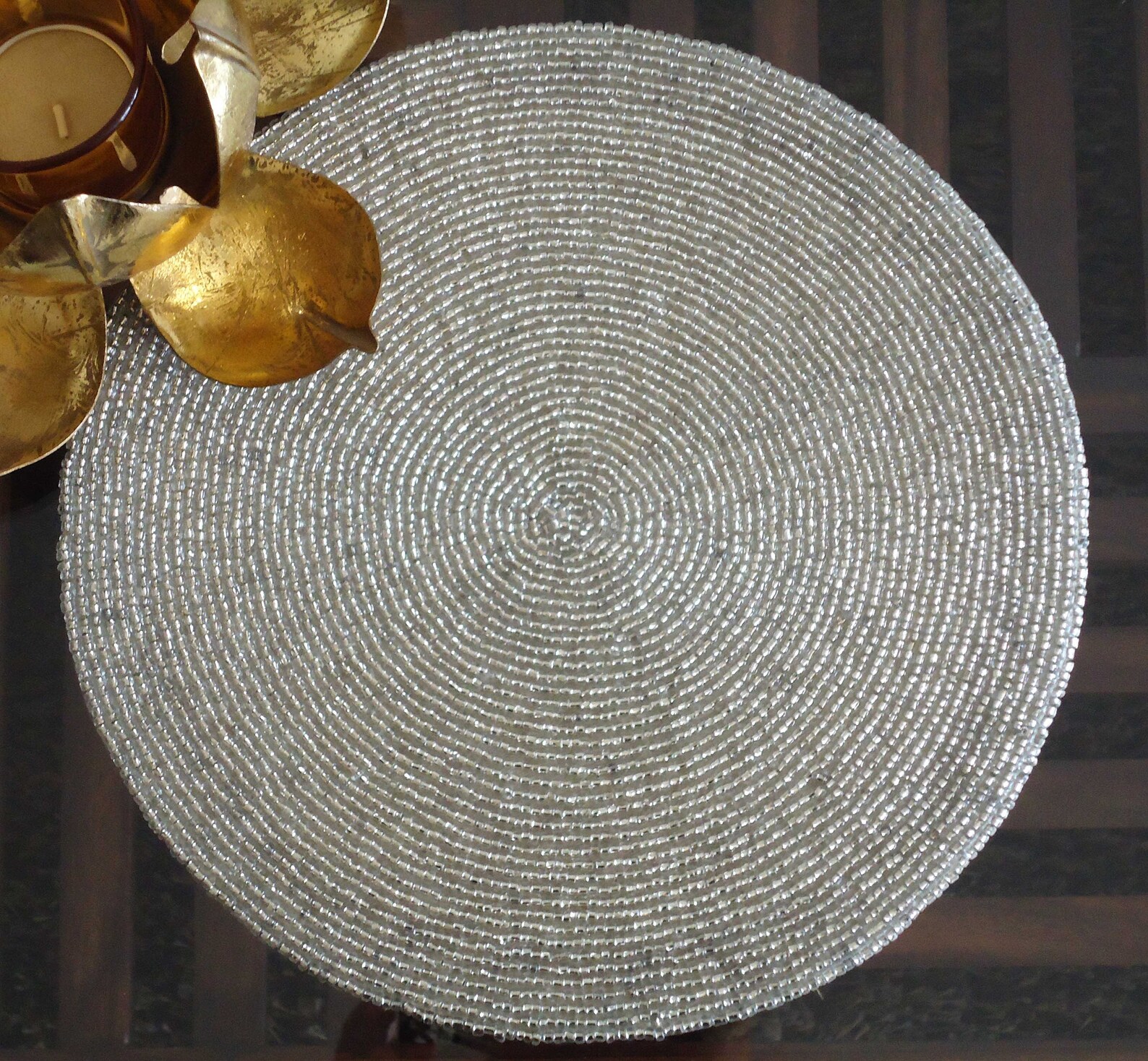 Handmade Beaded Teal Placemats 10 inch round Center piece Etsy