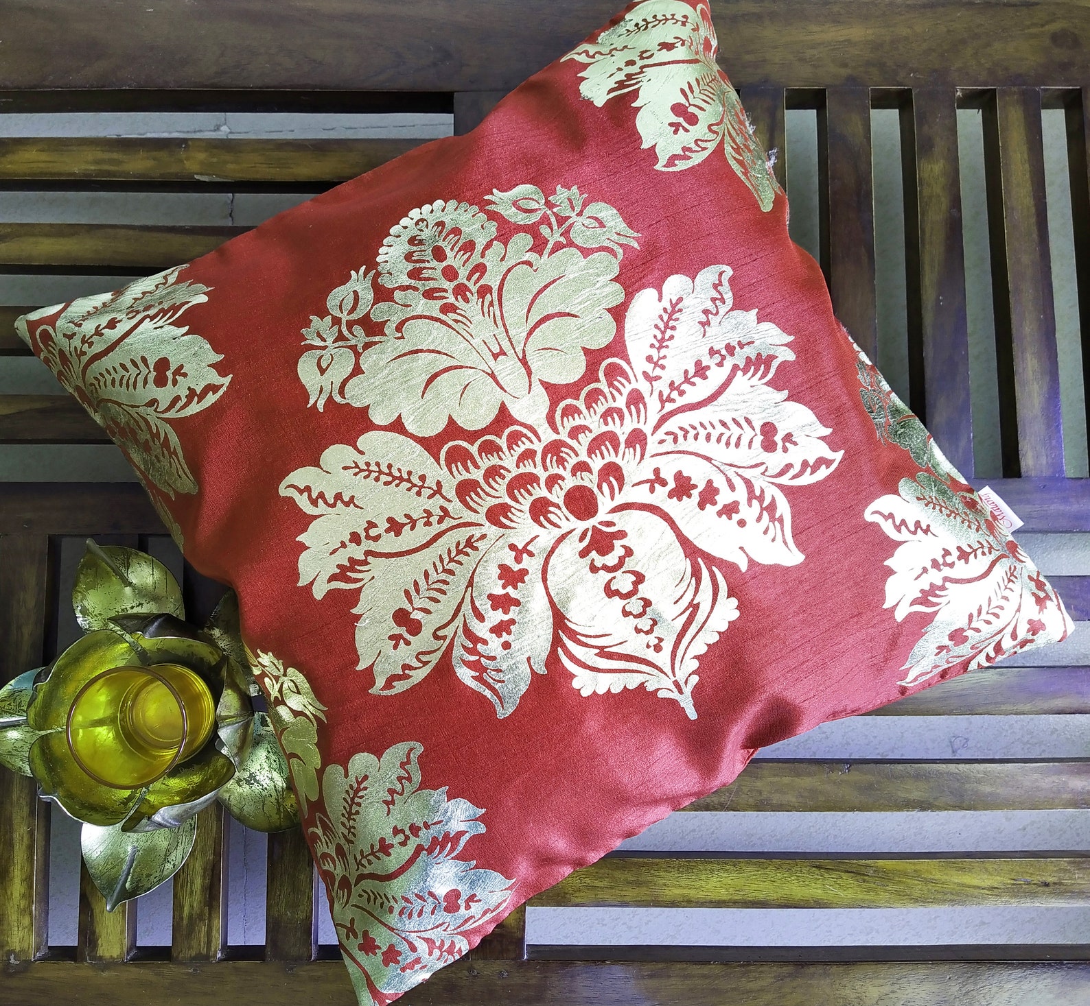 Red and Gold Printed Pillow cover Throw pillow cover Cushion Etsy