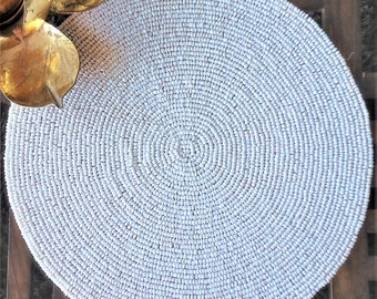 Round Beaded  Whitecolor Placemats, 10 inch round, Centre piece, Beaded Charger, Decorative mat, Gift for her, House warming Present