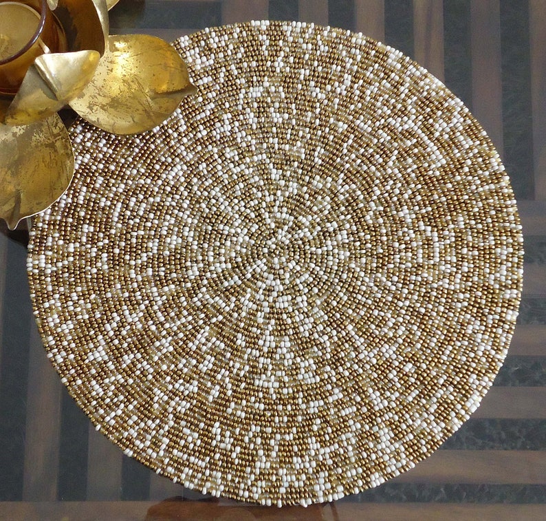Shimmering Brown Beaded placemat 10 inch round handmade Etsy