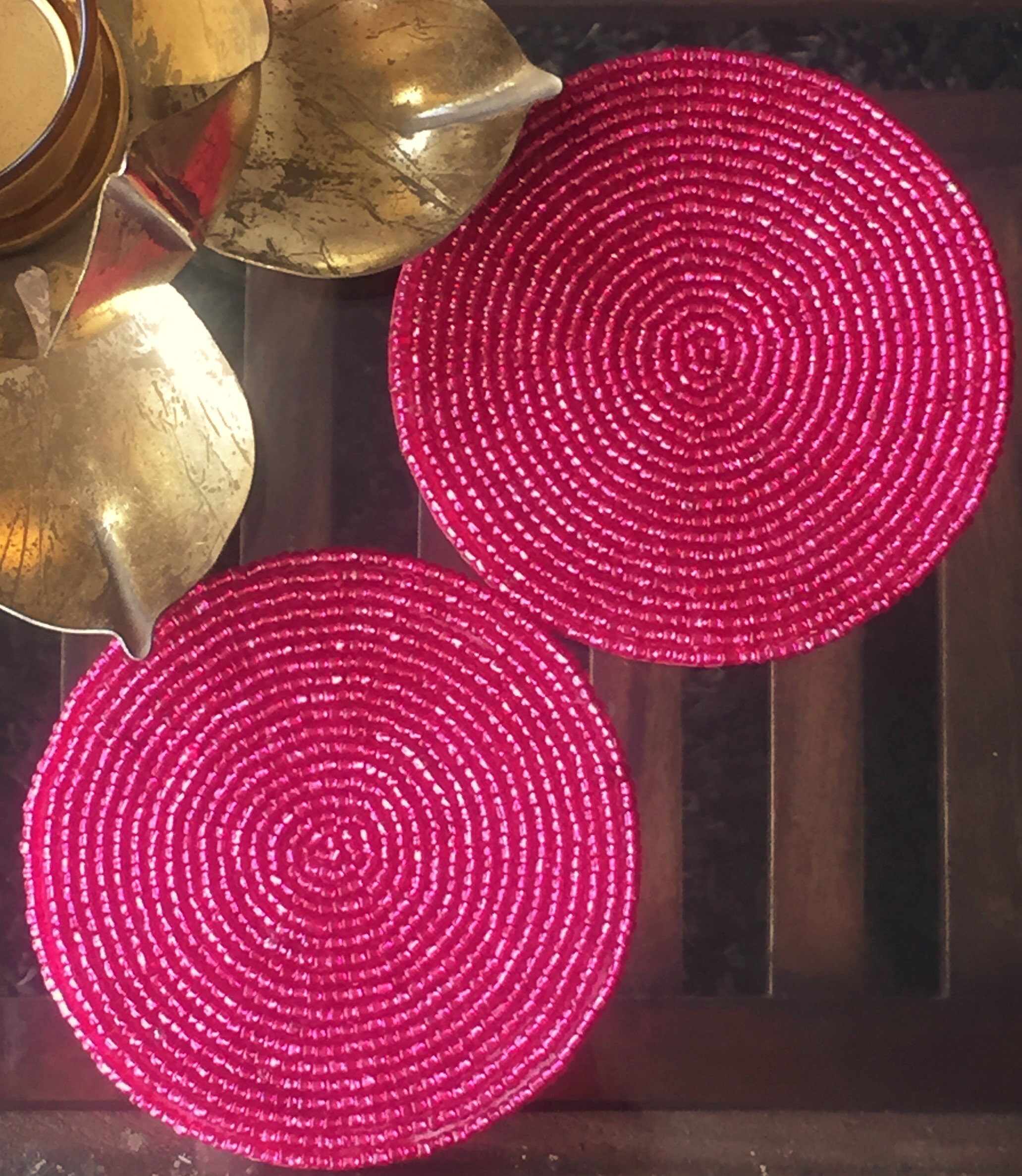 Hot Pink Handmade Set of 2 Coasters Beaded Coasters Etsy
