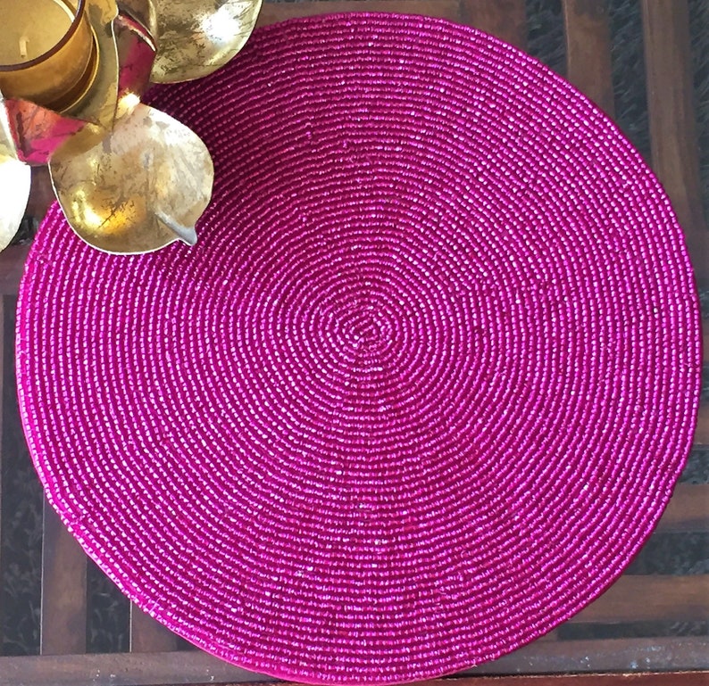 Handmade Beaded Teal Placemats 10 Inch Round Center Piece Etsy