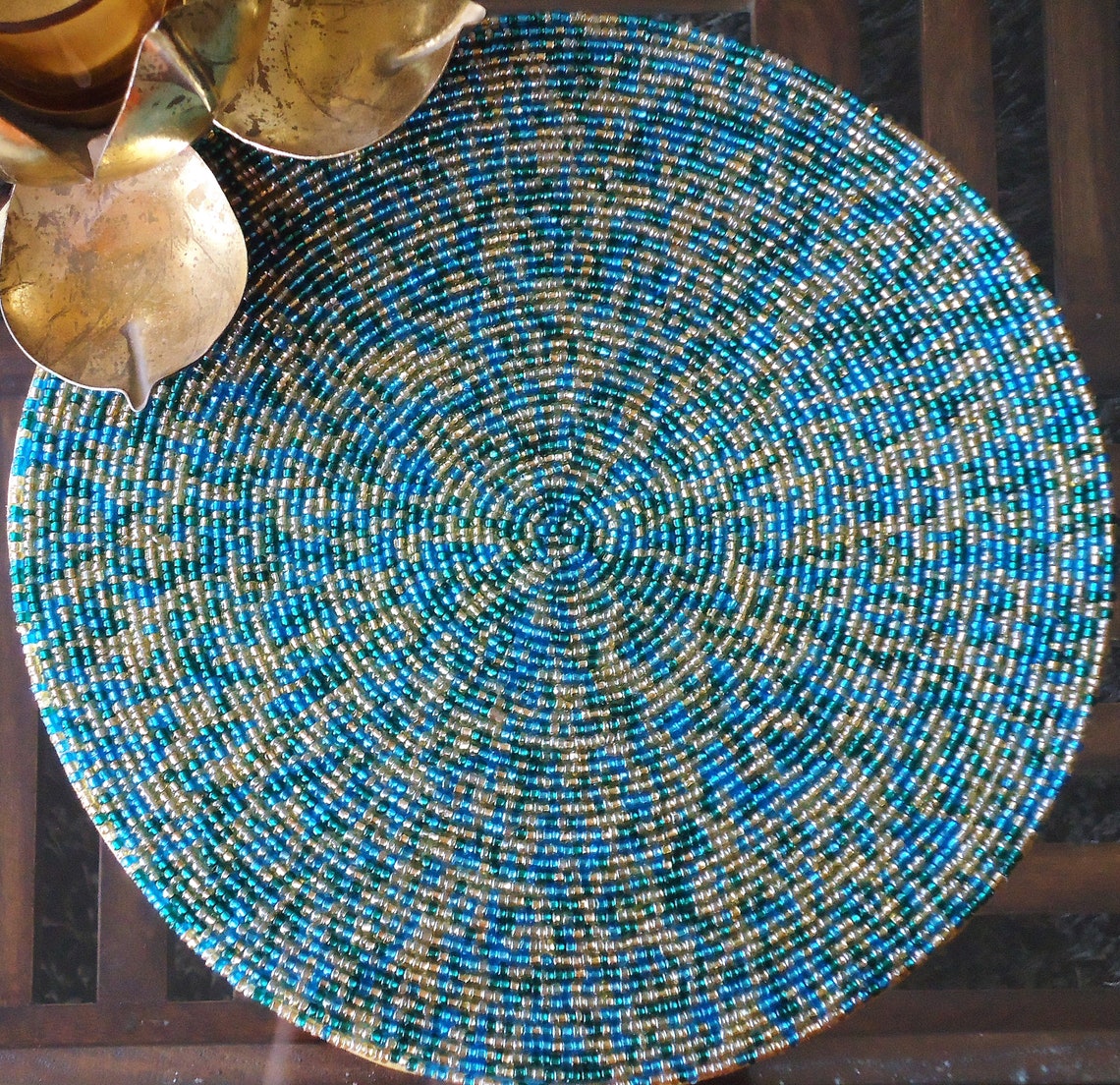 Shimmering Green Color Beaded Placemat 10 Inch Round Etsy