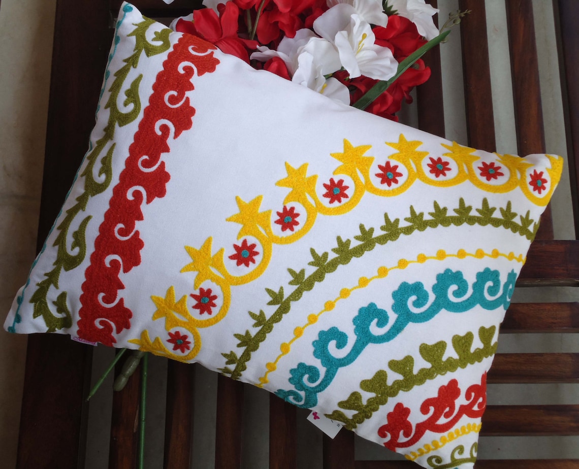 Multi colour Embroidered Pillow CoverThrow PillowCotton Etsy