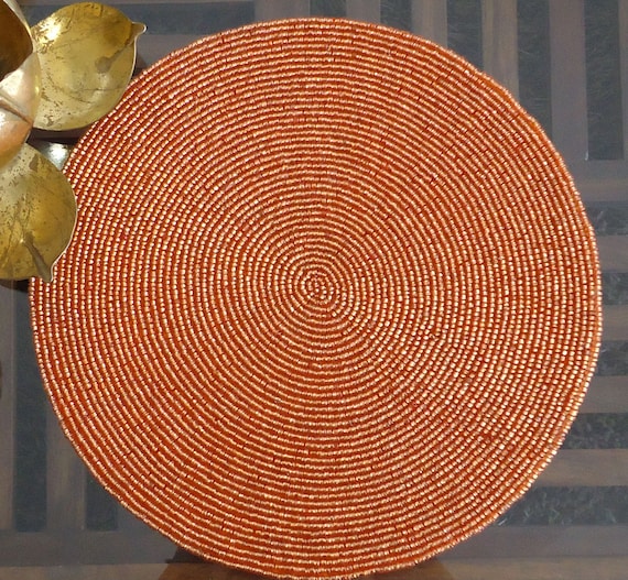 Handmade Beaded Orange Table Mat Center piece Beaded Etsy