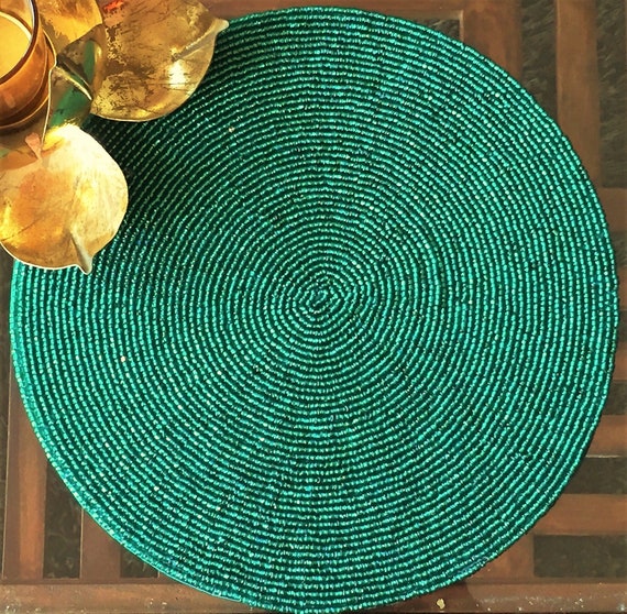 Round turquoise handmade beaded placemat 10 inch Center Etsy