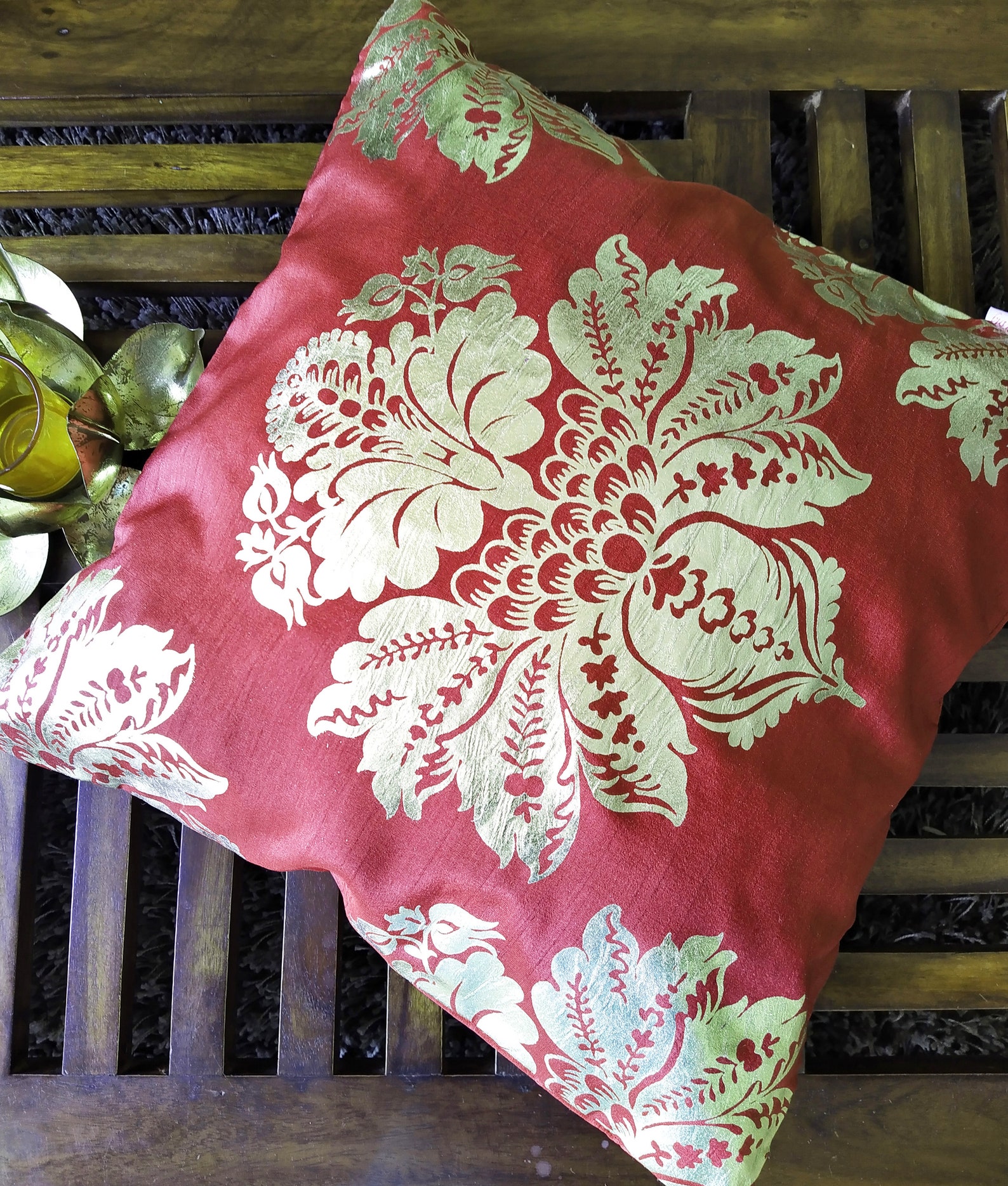 Red and Gold Printed Pillow cover Throw pillow cover Cushion Etsy