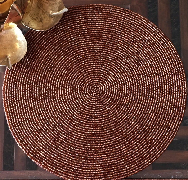 Brown color beaded placemats 10 inch round handmade Etsy
