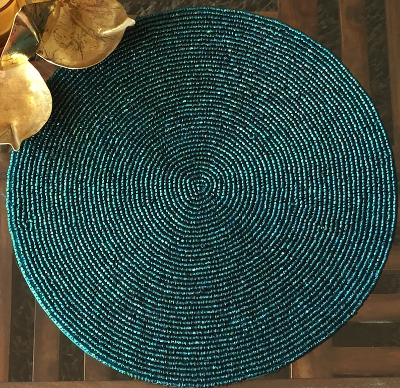 Handmade Beaded Teal Placemats 10 inch round Center piece Etsy