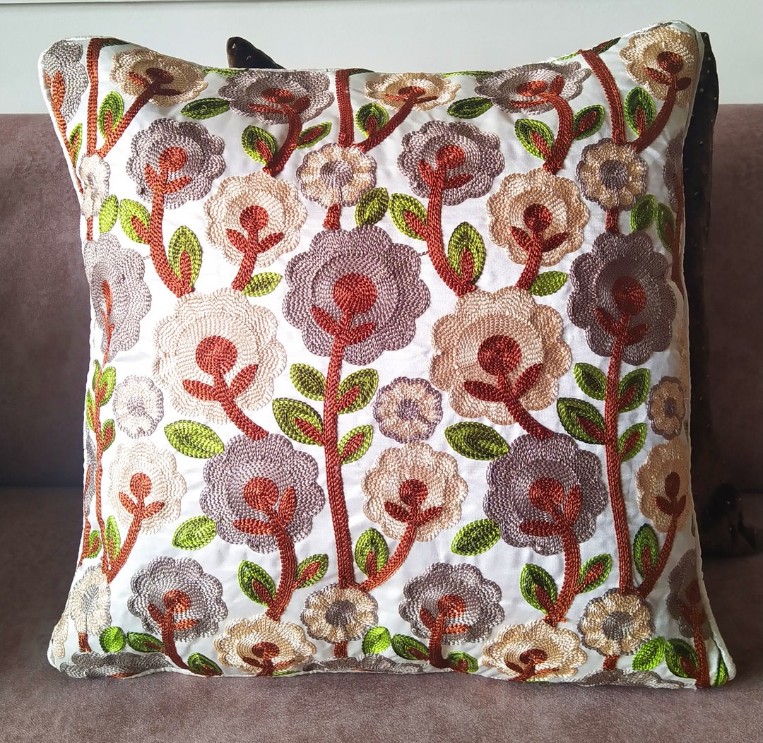 Gold Chain Stitch Floral Pattern Pillow,decorative Pillow, Throw Pillow ...