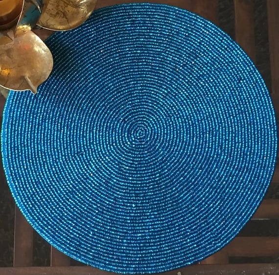 Blue handmade beaded placemats 10 inch round Centre piece Etsy