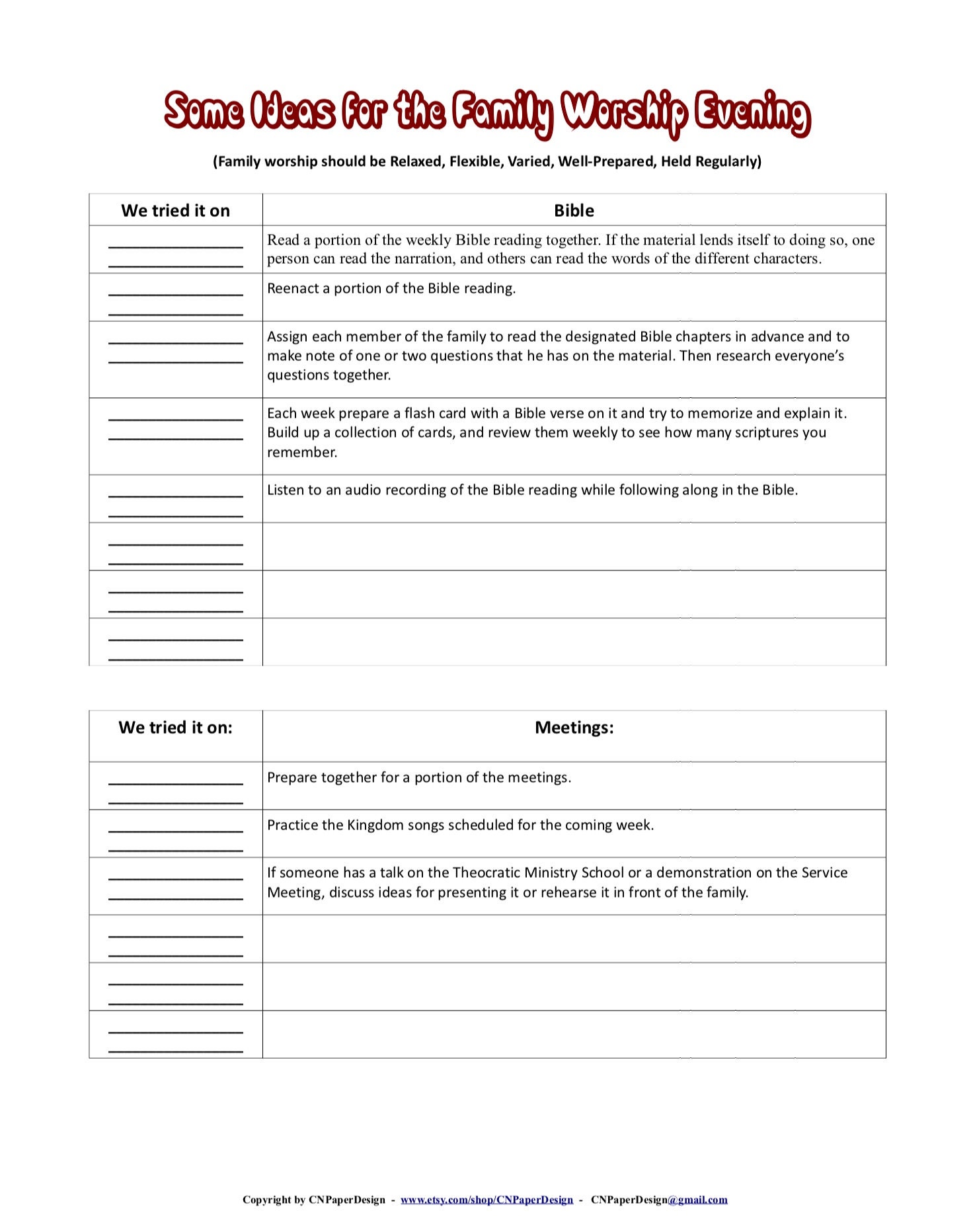 JW Printable Family Worship Monthly Schedule With Ideas for - Etsy