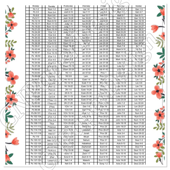 Printable Read The Bible Through In A Year Chart