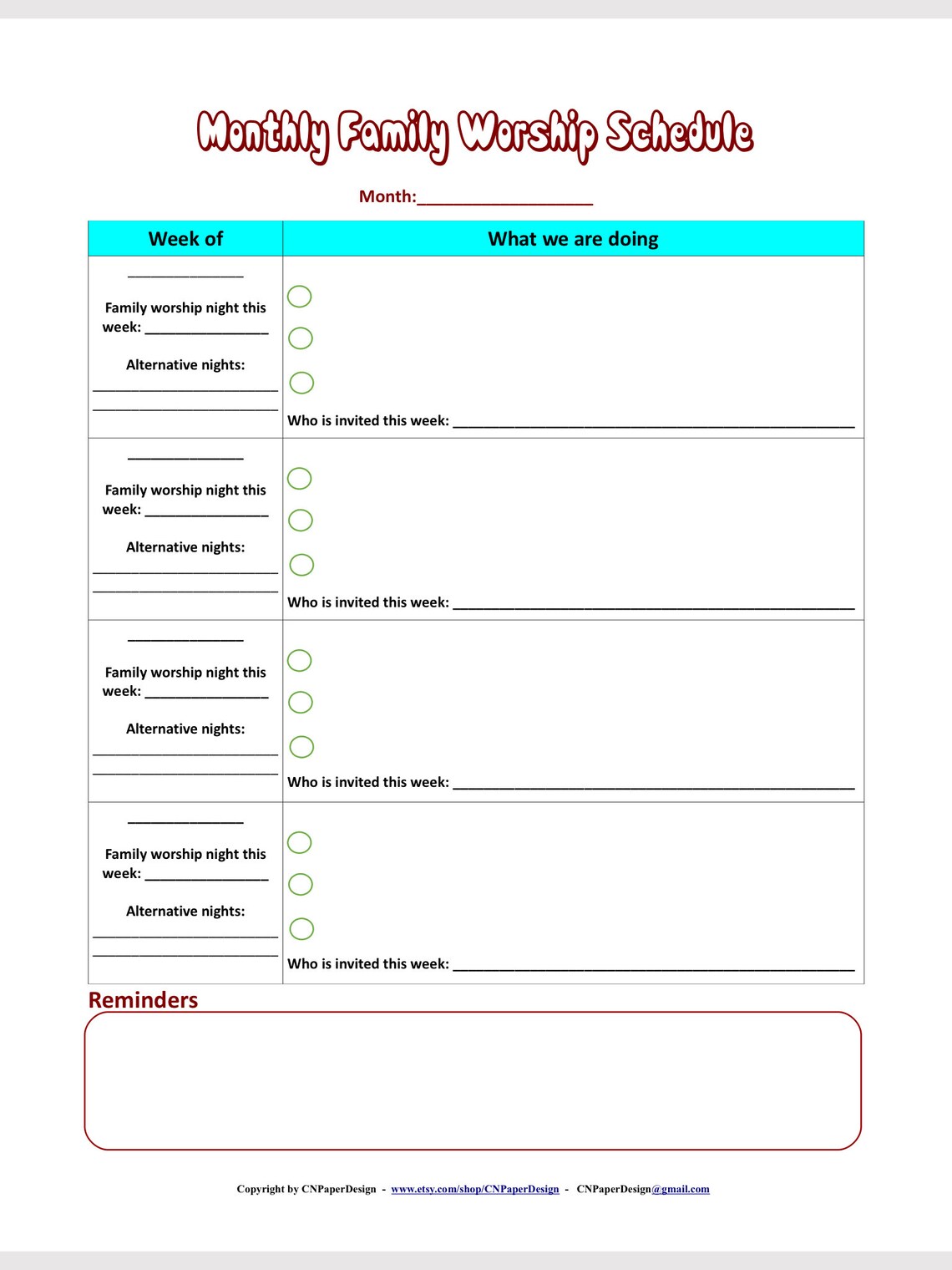 JW Printable Family Worship Monthly Schedule With Ideas for - Etsy