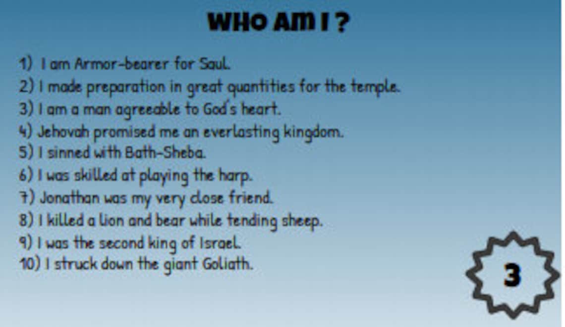 Who Am I Bible questions Games 200 Cards DIY | Etsy
