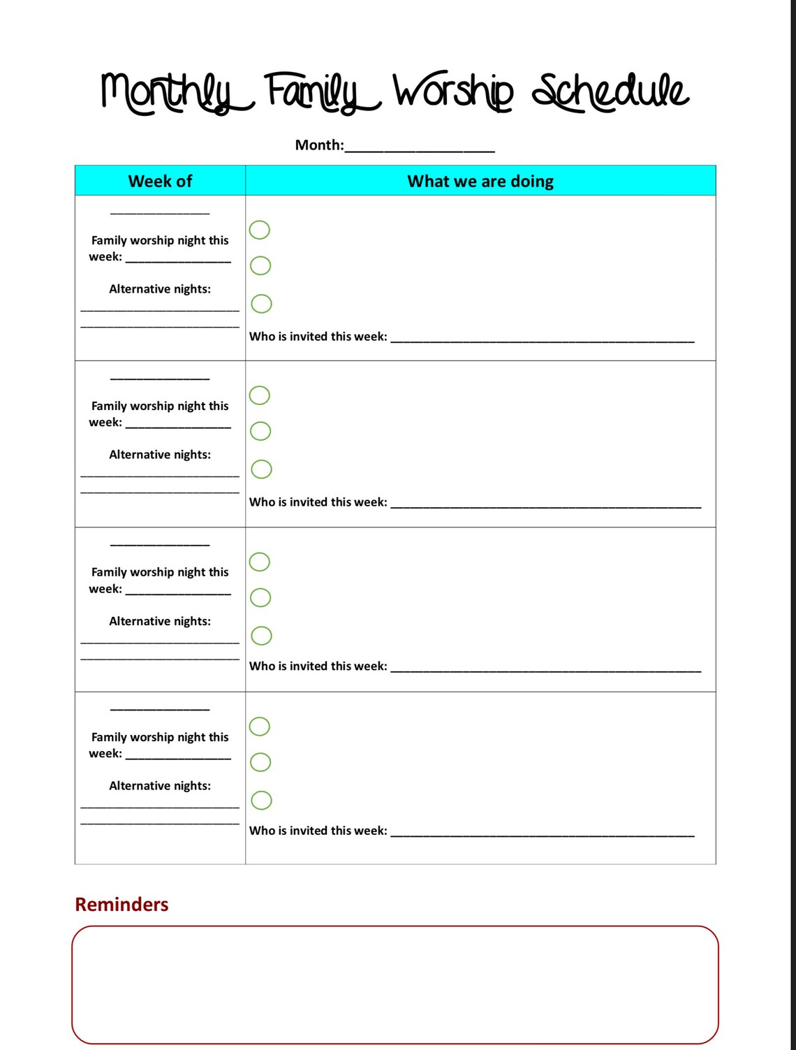 JW Printable Family Worship Monthly Schedule With Ideas for - Etsy