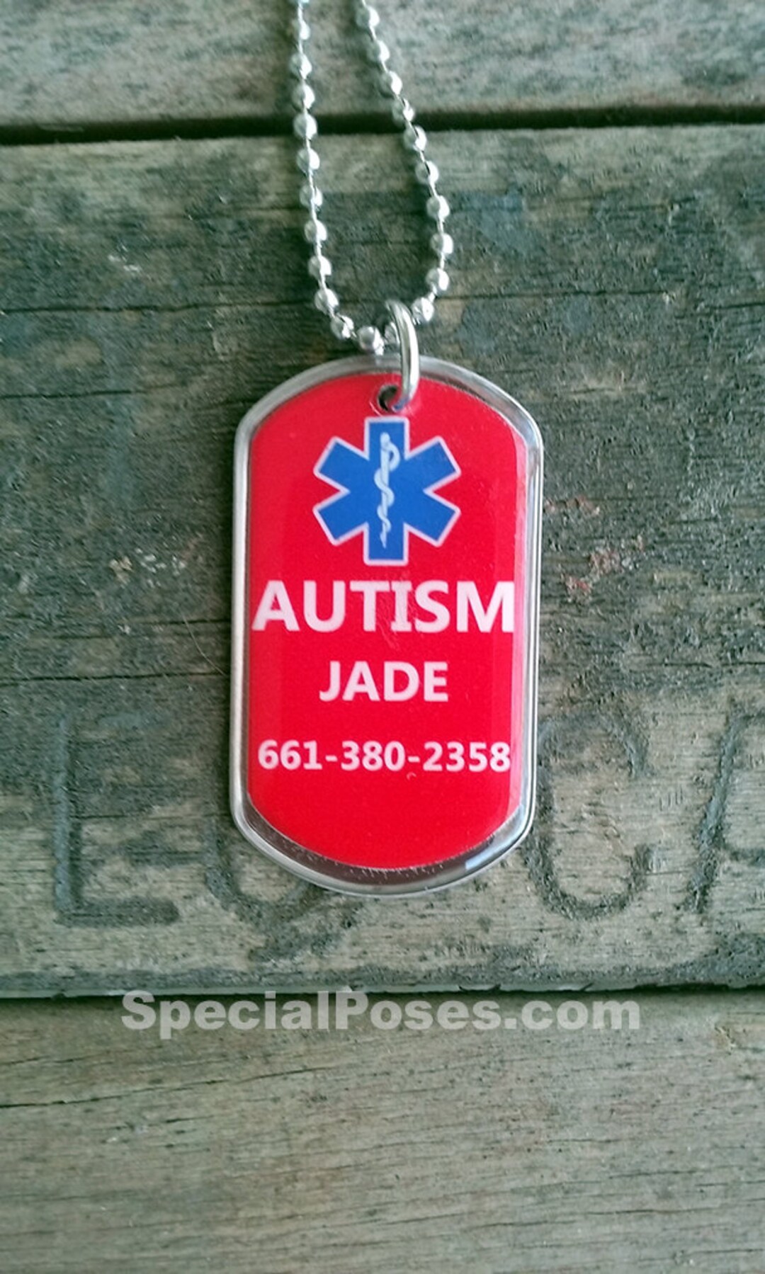 Personalized Stainless Steel Autism Medical Alert I.D. Tag Necklace or ...