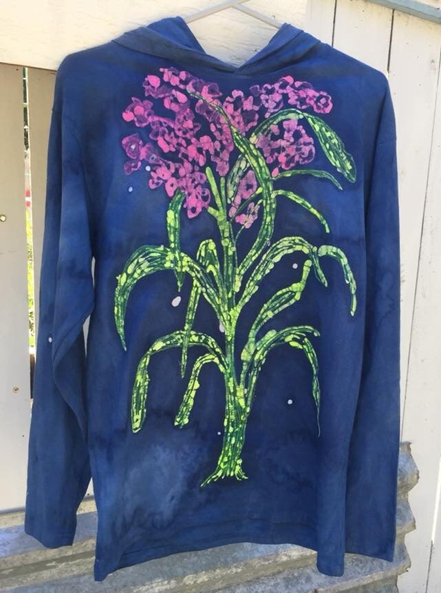 Hand dyed, hand painted, batik hoodie
