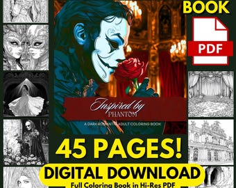 Gothic Romance Fine Art Coloring Pages | 45 Detailed Dark Academia & Phantom Inspired Compositions | Printable PDF