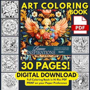 Libro para colorear para adultos con inspiración rococó (PDF) / 30 diseños ornamentados / Elegante estilo rococó, patrones florales decorativos y barrocos