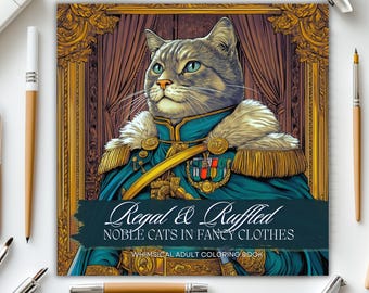 Regal And Ruffled Adult Fine Art Coloring Book of Noble Cats in Fancy Clothes | Fancy Cats to Color | Print Edition Coloring Book