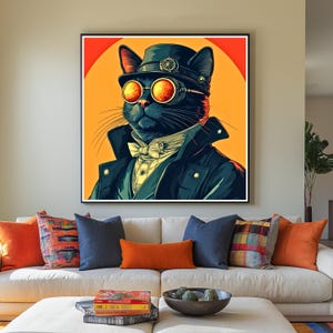 Gatto Steampunk con papillon e occhiali Stampa d'archivio su carta per acquerello per un divertente arredamento per la casa