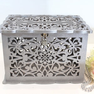 Personalized Wedding Card Box With Slot, Money Box, Wedding Post Box With Lock, Wishing Well Card Holder, Wooden Card Box, Wedding Bank