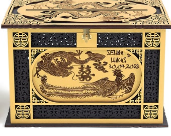 Chinese Style Wedding Card Box with Lock, Eastern Personalised Money Envelopes Box, China Wedding Card Holder, Wedding Keepsake Box