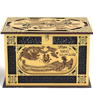 Chinese Style Wedding Card Box with Lock, Eastern Personalised Money Envelopes Box, China Wedding Card Holder, Wedding Keepsake Box