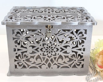 Personalized Wedding Card Box With Slot, Money Box, Wedding Post Box With Lock, Wishing Well Card Holder, Wooden Card Box, Wedding Bank