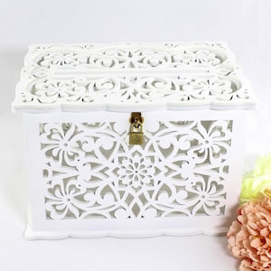 Wedding Card Box With Lock White, Wedding Money Box With Slot, Wedding Wishing Well Card Holder, Wooden Card Box, Wedding Bank, Keepsake Box
