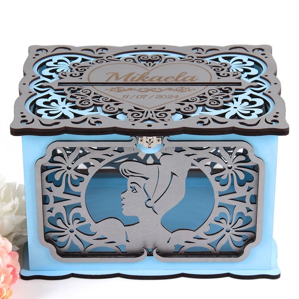 Cinderella Quinceañera Card Box with Slit, Princess Quince Centerpiece, Sweet 16 Money Envelope Box, Sweet 15 Well-Wishes Card Holder