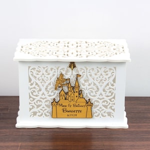 Wedding Card Box With Lock - Fairy Castle, Cinderella Quinceanera Money Box, Sweet 15th Card Holder