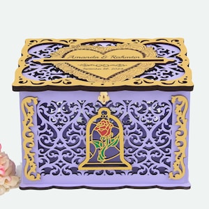 Beauty and Beast Rose Wedding Card Box, Quinceanera Money Box, Enchanted Rose Wishes Box, Sweet 16 party, Fairytale Decor, Wedding Gift Box