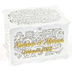 Christmas Wedding Card Box With Lock, Personalized Snowflake Wedding Card Holder, Money Envelopes Box, Well Wishes, Wedding Post