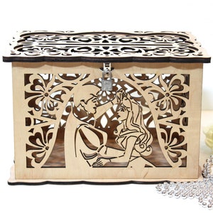 Sleeping Beauty Wedding Card Box Ones Upon A Dream, Princess Aurora And Phillip Wedding, Card Holder With Slot For Wedding Post