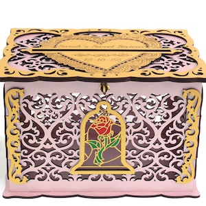 Sweet Sixteen Card Box, Wedding Card Box with Lock, Beauty Beast Enchanted Rose, Wedding Post, Wishes Well, Money Envelopes, Keepsake Box