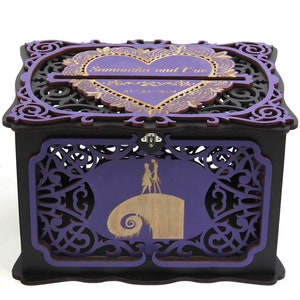 Halloween Wedding Card Box with Lock, Gothic Wedding Cards Holder, Wishes Well, Jack Sally Wedding Money Box, Nightmare Wedding Post image 1