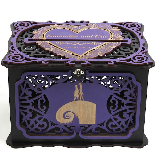 Halloween Wedding Card Box with Lock, Gothic Wedding Cards Holder, Wishes Well, Jack Sally Wedding Money Box, Nightmare Wedding Post