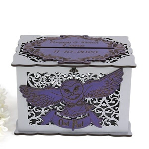 Fantasy Quinceanera Cards Box with Lock, Wedding Post Box, Owl Wisdom Advices and Wishes, Box for Wedding Money gifts, Wedding Reception